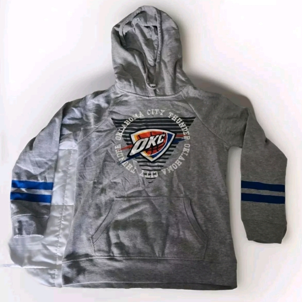 OKC Thunder Gray Hoodie with Blue Stripes